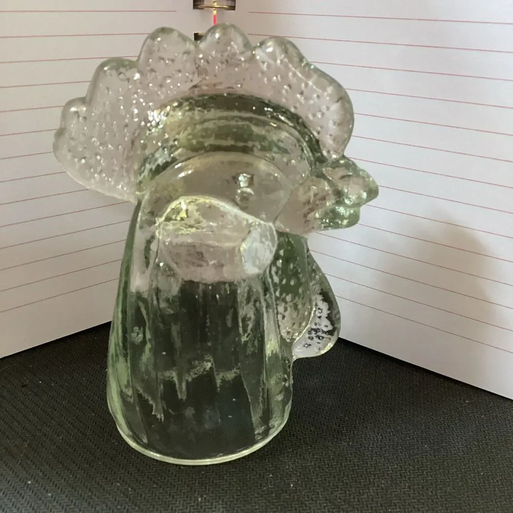 Vintage Glass Rooster Head Bottle Topper Clear Slight Green Cast 4”